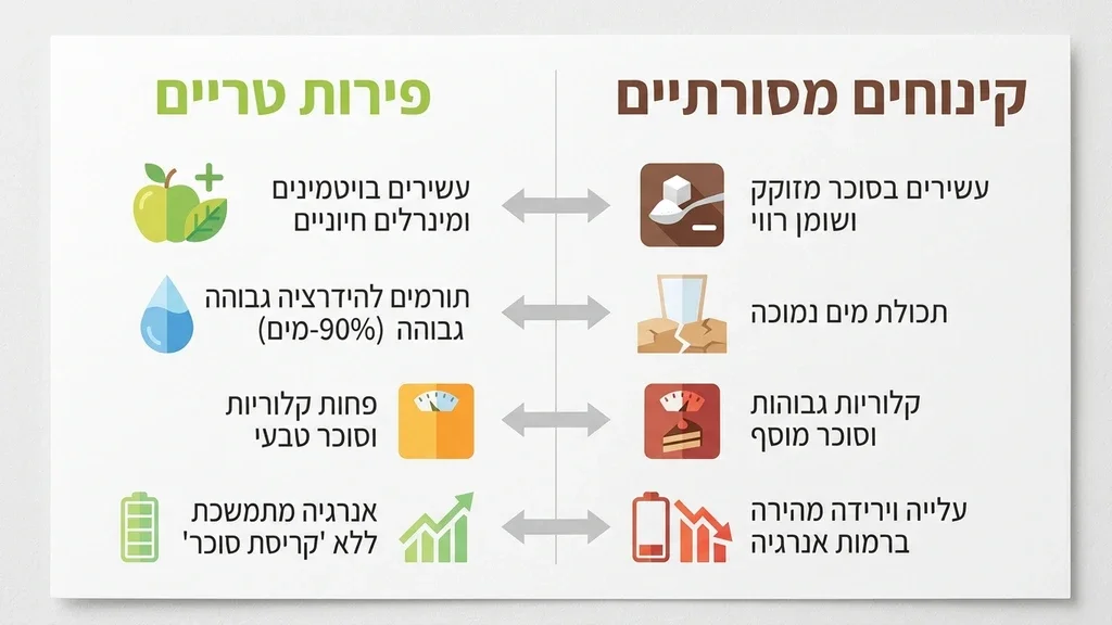 אחרי טבלת ההשוואה בין פירות טריים לקינוחים מסורתיים שולחן אירוח עם מגש פירות מעוצב כמרכז שולחן