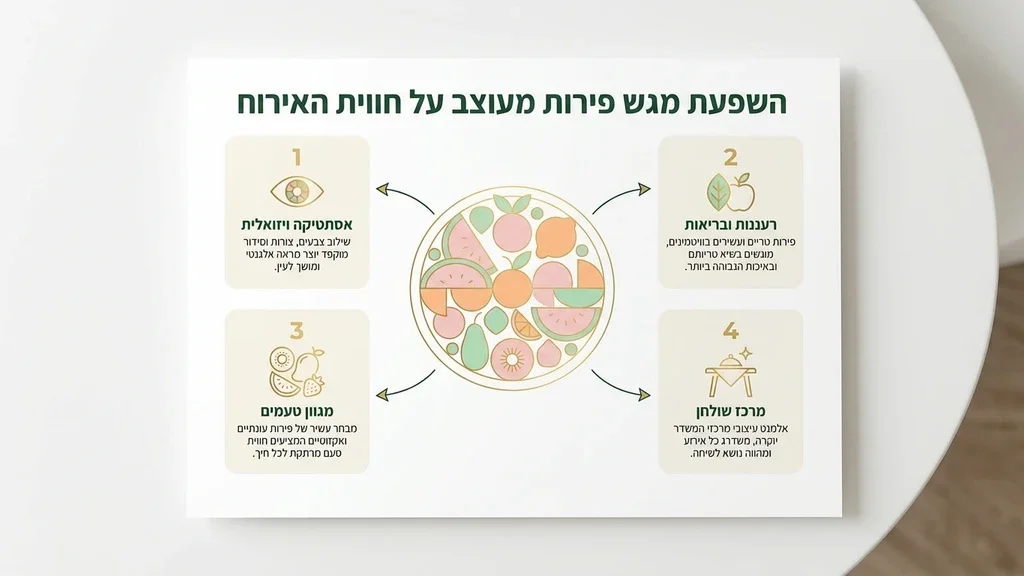 מגש פירות מעוצב ויוקרתי מונח על שולחן אירוח בהרצליה